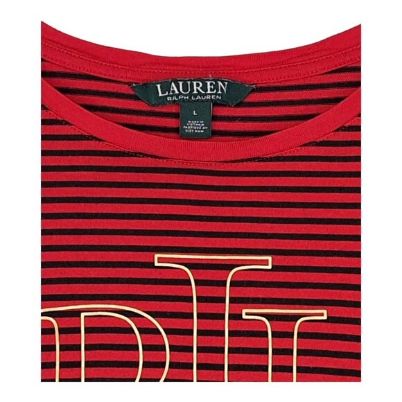 Lauren Ralph Lauren Red Black Stripe Logo Short Sleeve T-Shirt Top Size: Large - Picture 5 of 6